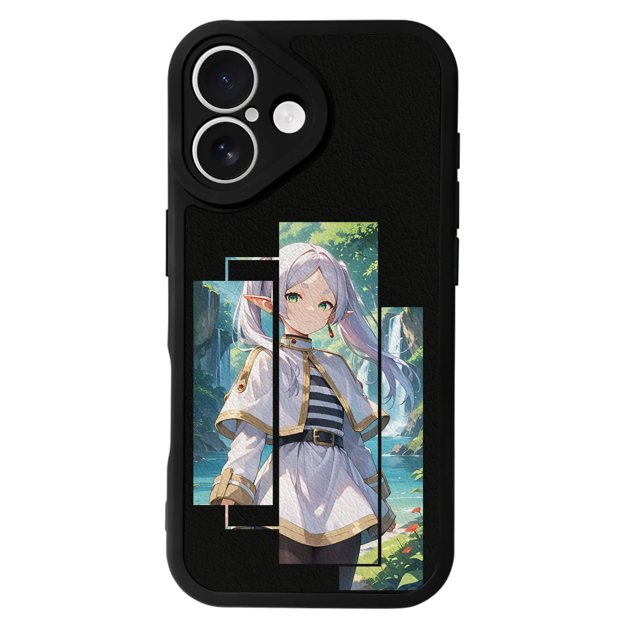 葬送のフリーレン（Frieren） グッズ,フリーレン（Frieren） - IPhone 16シリーズ対応 ・ シリコンスマホケース ・ レザー調 ・ 高精度フィット ・ 耐衝撃 ・ ワイヤレス充電対応 ・ 精密カット